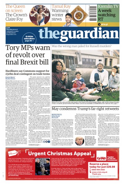 The Guardian Newspaper Front Page for 30 November 2017