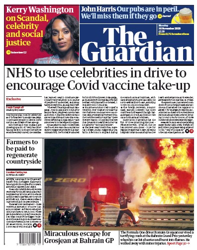 The Guardian (UK) Newspaper Front Page for 30 November 2020