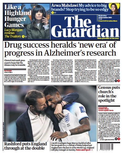 The Guardian (UK) Newspaper Front Page for 30 November 2022