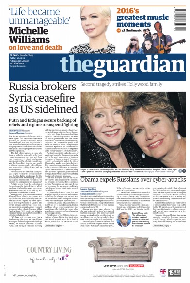 The Guardian Newspaper Front Page for 30 December 2016