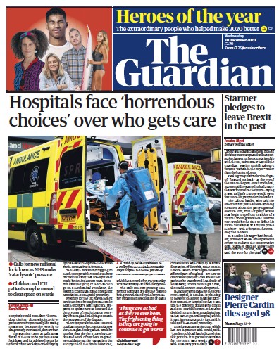 The Guardian Newspaper Front Page for 30 December 2020