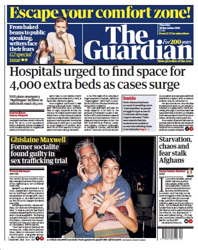The Guardian (UK) Newspaper Front Page for 30 December 2021
