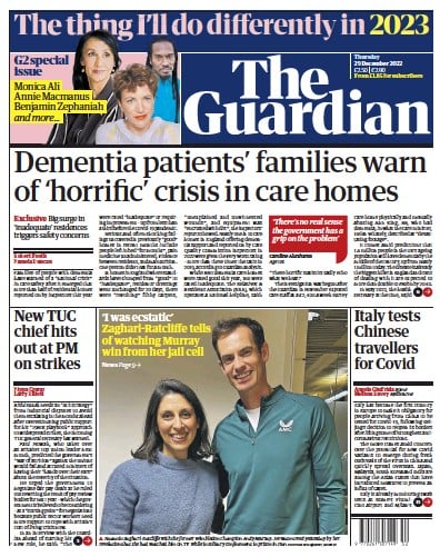 The Guardian Newspaper Front Page for 30 December 2022