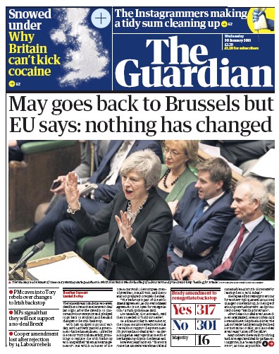 The Guardian Newspaper Front Page for 30 January 2019