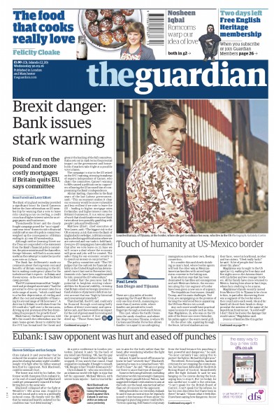 The Guardian (UK) Newspaper Front Page for 30 March 2016