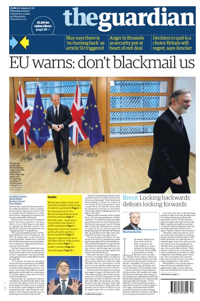 The Guardian (UK) Newspaper Front Page for 30 March 2017