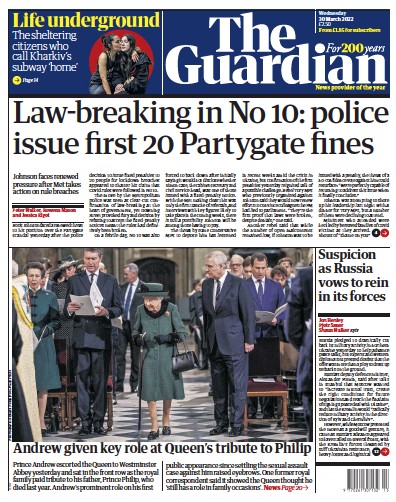The Guardian Newspaper Front Page for 30 March 2022