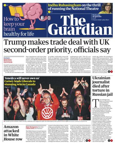 The Guardian (UK) Newspaper Front Page for 30 April 2025