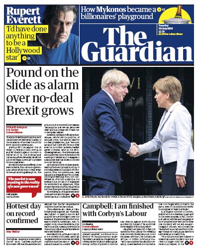 The Guardian Newspaper Front Page for 30 July 2019