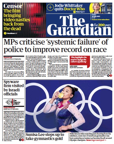 The Guardian (UK) Newspaper Front Page for 30 July 2021