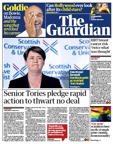The Guardian Newspaper Front Page for 30 August 2019