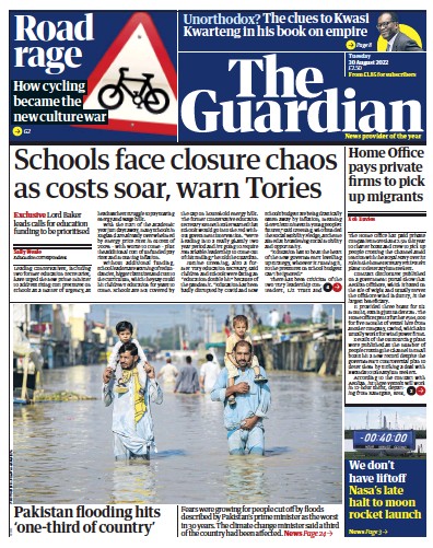 The Guardian (UK) Newspaper Front Page for 30 August 2022