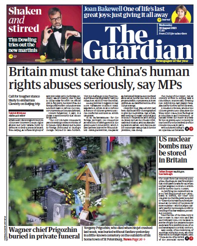 The Guardian (UK) Newspaper Front Page for 30 August 2023