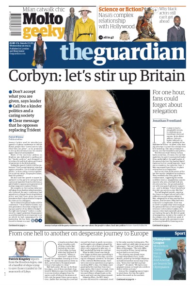 The Guardian Newspaper Front Page for 30 September 2015