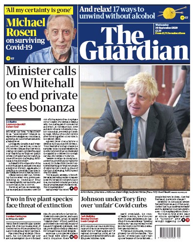The Guardian Newspaper Front Page for 30 September 2020