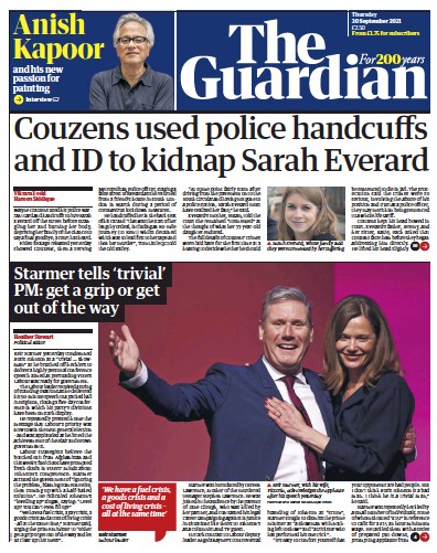 The Guardian (UK) Newspaper Front Page for 30 September 2021