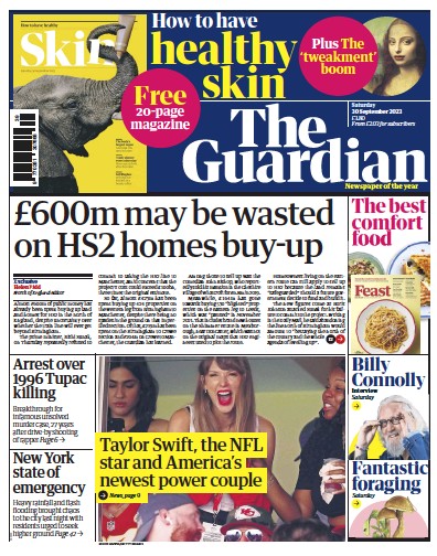 The Guardian Newspaper Front Page for 30 September 2023