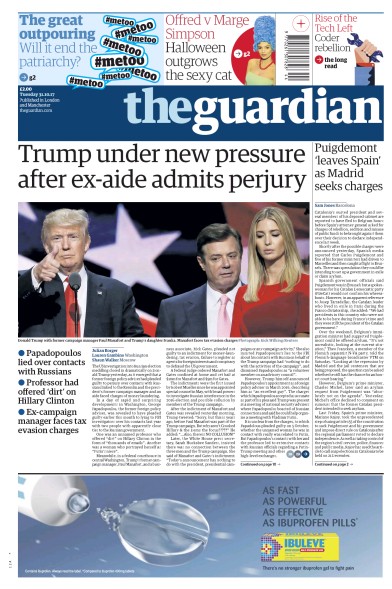 The Guardian Newspaper Front Page for 31 October 2017
