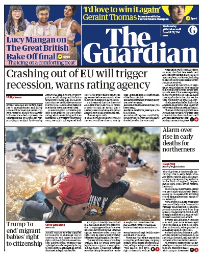 The Guardian (UK) Newspaper Front Page for 31 October 2018