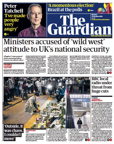 The Guardian (UK) Newspaper Front Page for 31 October 2022
