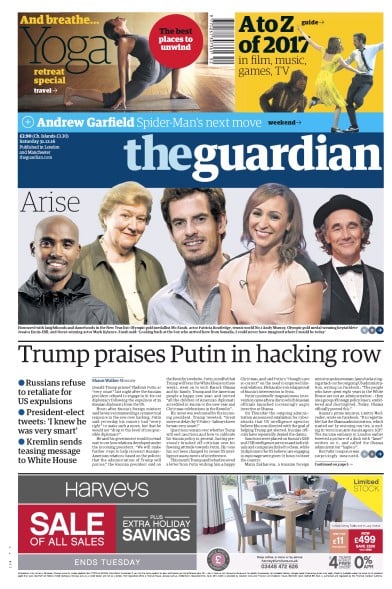 The Guardian Newspaper Front Page for 31 December 2016