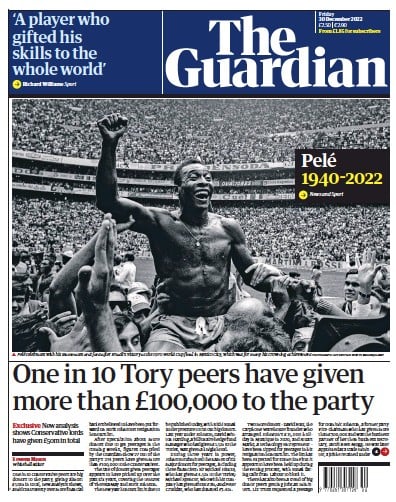 The Guardian (UK) Newspaper Front Page for 31 December 2022