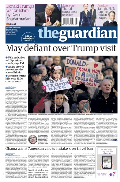 The Guardian (UK) Newspaper Front Page for 31 January 2017