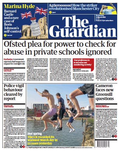 The Guardian (UK) Newspaper Front Page for 31 March 2021