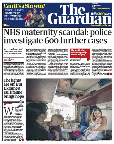 The Guardian Newspaper Front Page for 31 March 2022