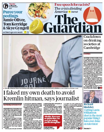 The Guardian (UK) Newspaper Front Page for 31 May 2018