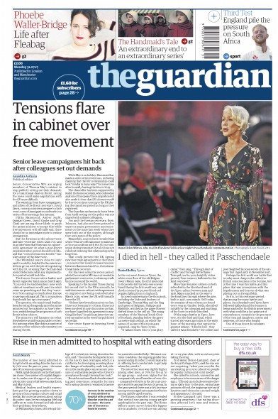 The Guardian Newspaper Front Page for 31 July 2017