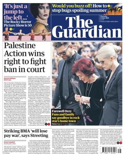 The Guardian (UK) Newspaper Front Page for 31 July 2025