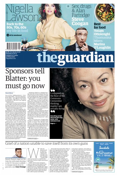 The Guardian Newspaper Front Page for 3 October 2015