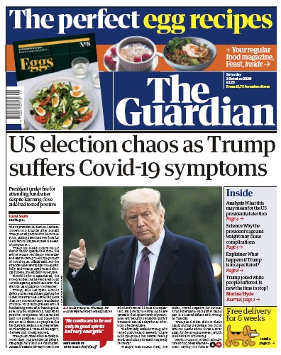 The Guardian Newspaper Front Page for 3 October 2020