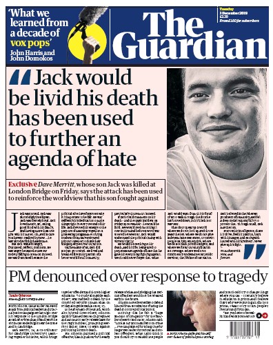 The Guardian Newspaper Front Page for 3 December 2019