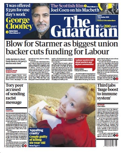 The Guardian (UK) Newspaper Front Page for 3 December 2021