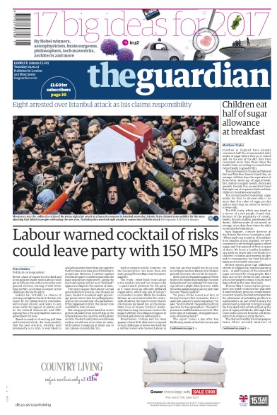The Guardian (UK) Newspaper Front Page for 3 January 2017