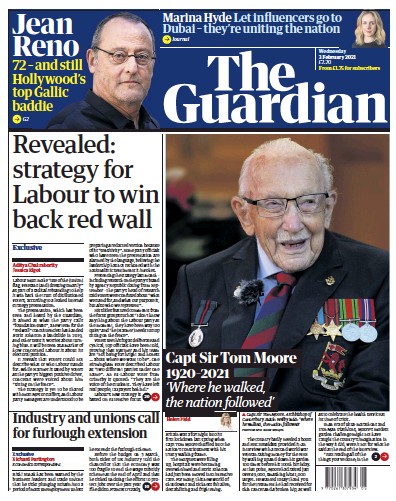 The Guardian Newspaper Front Page for 3 February 2021