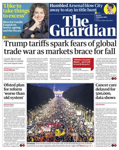 The Guardian (UK) Newspaper Front Page for 3 February 2025