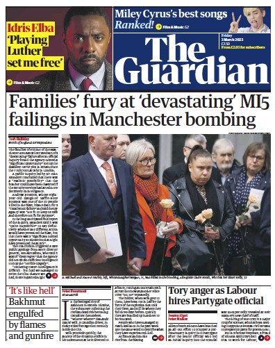The Guardian (UK) Newspaper Front Page for 3 March 2023