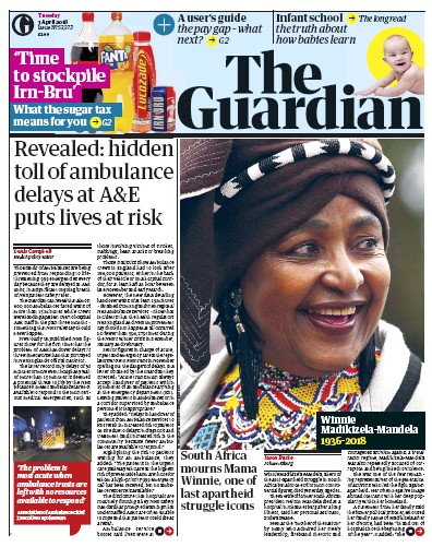 The Guardian Newspaper Front Page for 3 April 2018