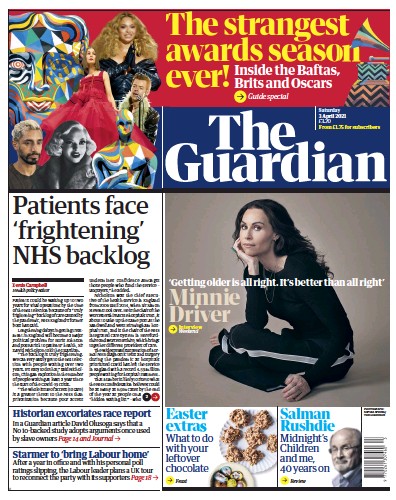 The Guardian (UK) Newspaper Front Page for 3 April 2021
