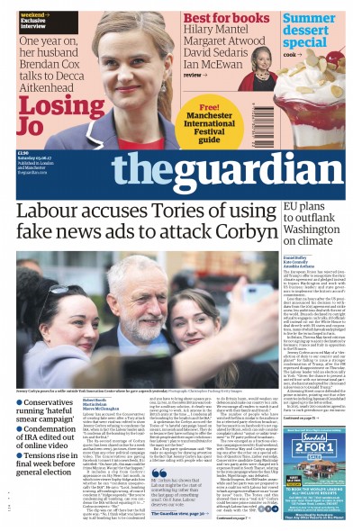 The Guardian Newspaper Front Page for 3 June 2017