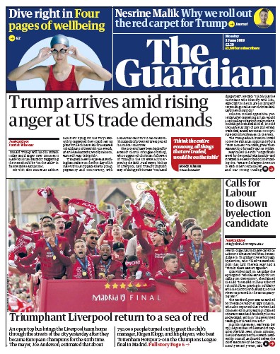 The Guardian (UK) Newspaper Front Page for 3 June 2019