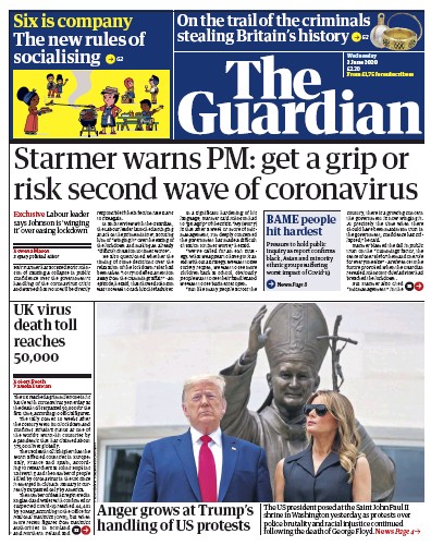 The Guardian Newspaper Front Page for 3 June 2020