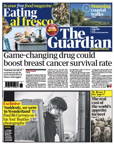 The Guardian (UK) Newspaper Front Page for 3 June 2023