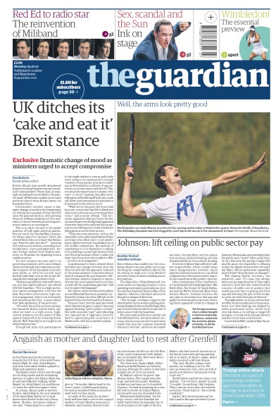 The Guardian (UK) Newspaper Front Page for 3 July 2017