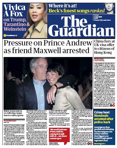 The Guardian (UK) Newspaper Front Page for 3 July 2020