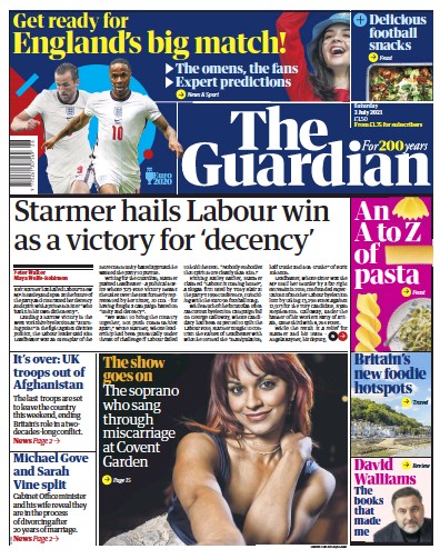 The Guardian (UK) Newspaper Front Page for 3 July 2021