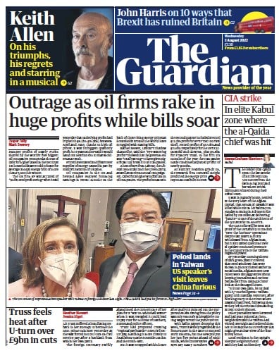 The Guardian (UK) Newspaper Front Page for 3 August 2022